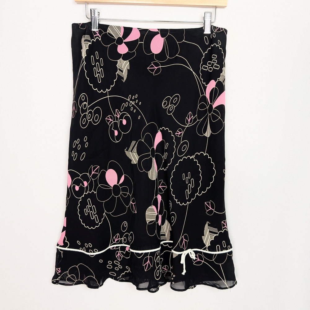 90s Y2K Lily Floral Midi Skirt Ruffle Hem